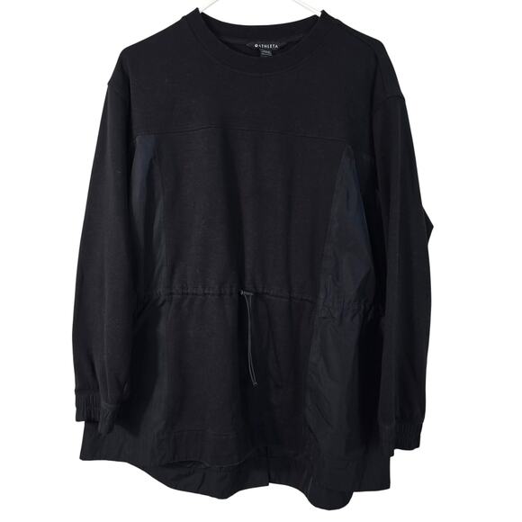 Athleta Triumph Hybrid Sweatshirt Women’s L Black Crewneck Cinch Waist Athletic - Picture 1 of 11